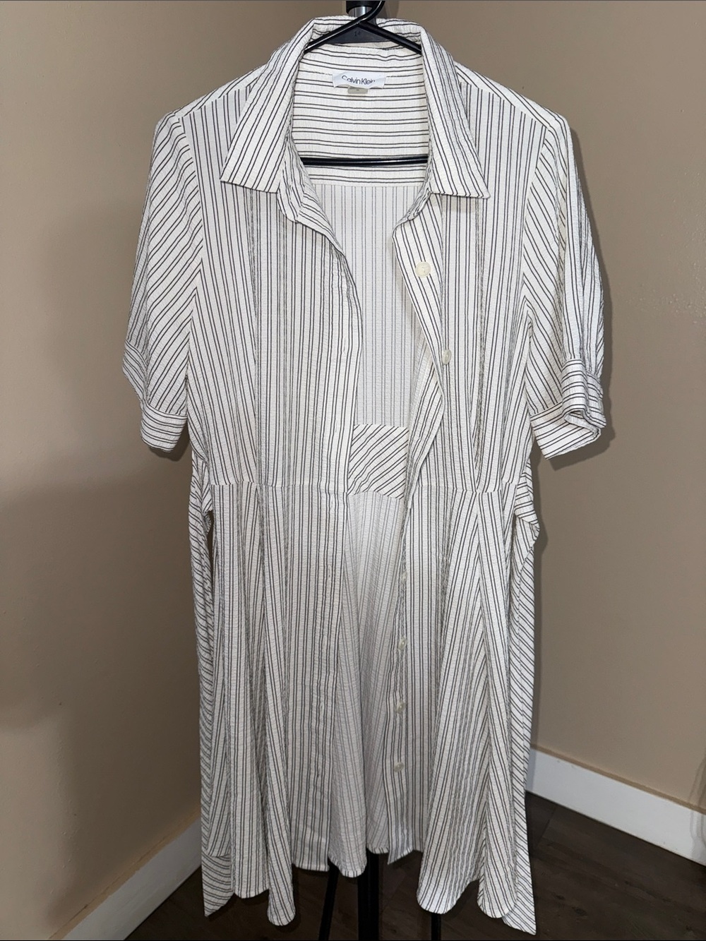 Calvin Klein White Midi Shirt Dress with Black Stripes